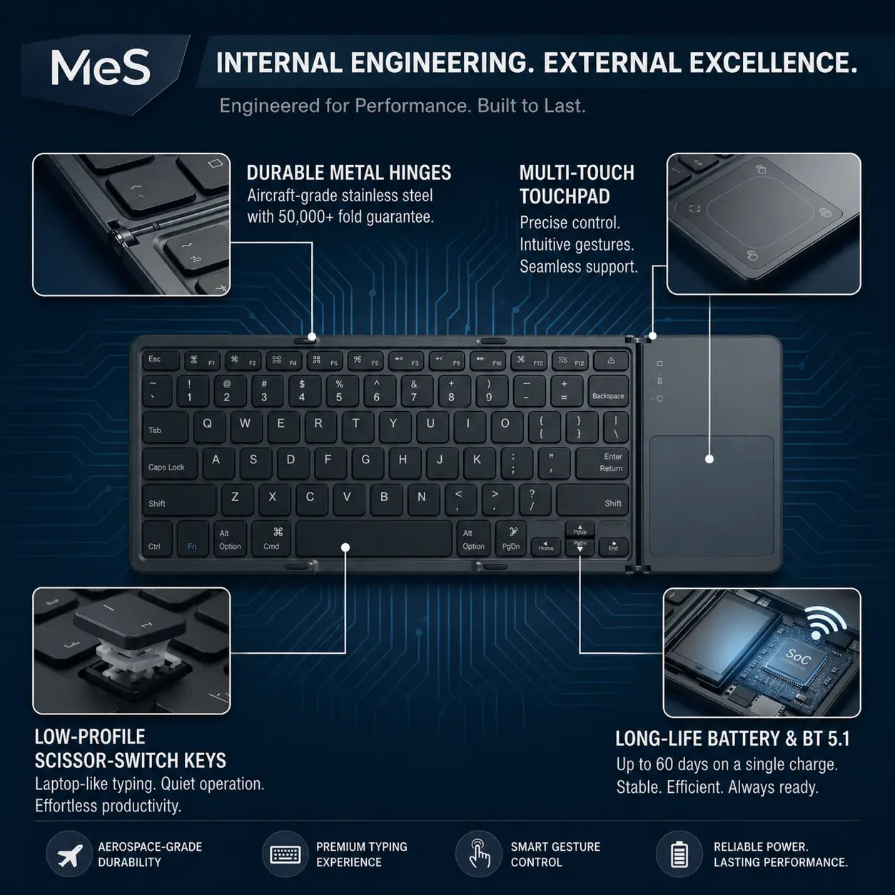 MeS - Folding Bluetooth Keyboard